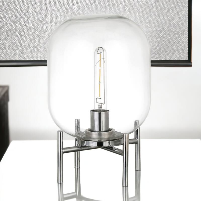 15" Contemporary Metal Table Lamp with Rotary Socket Switch and Clear Cylinder Glass Shade for Bedrooms - 15”H x 9”W x 9”D