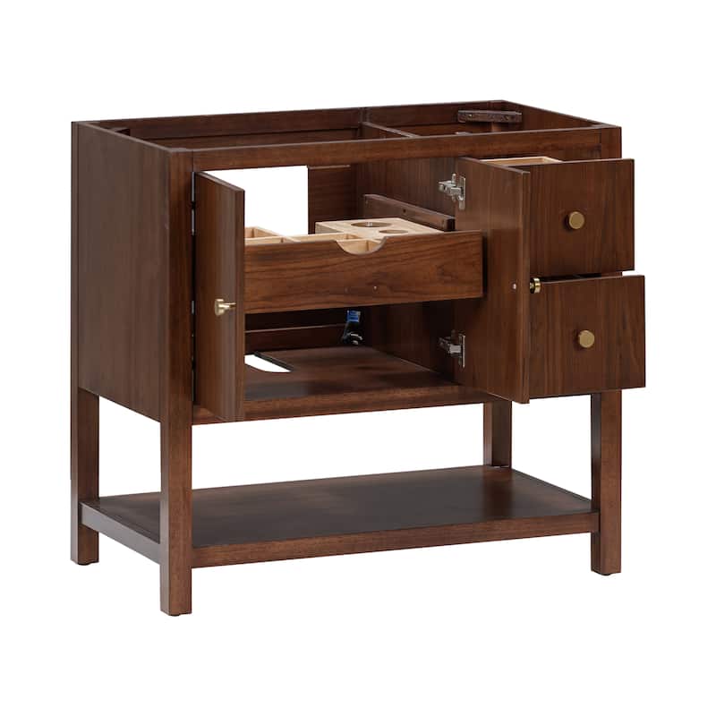 Avanity Zoe 37 in. Vanity Combo in Walnut finish with White Quartz Top