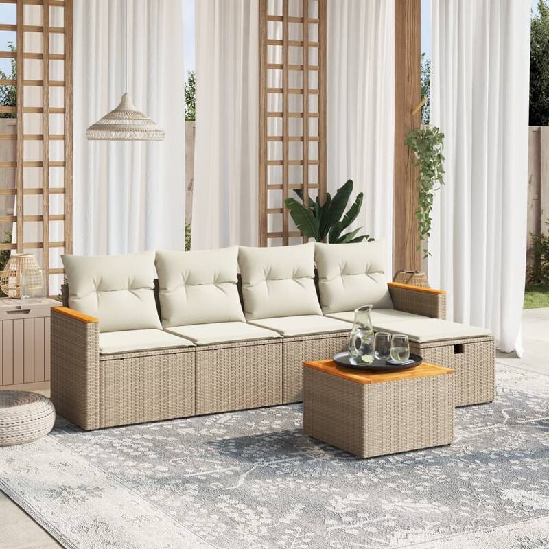 5-Piece Modular Patio Sofa Set - Beige and cream with table - 24.4 x 21.7 x 27.2 in