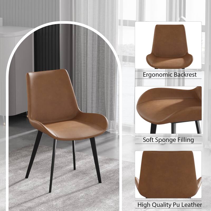 Ergonomic Chair Reception Chair with Metal Legs, Set of 4 Dining Chair Brown Leather Side Chair Coffee Chair