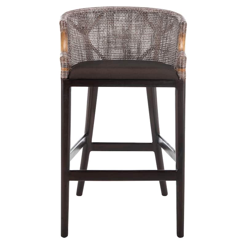 SAFAVIEH Brando Solid Wood Rattan 30-inch Seat Height Bar Stool (Fully Assembled) - 22.3" W x 20.5" L x 39" H