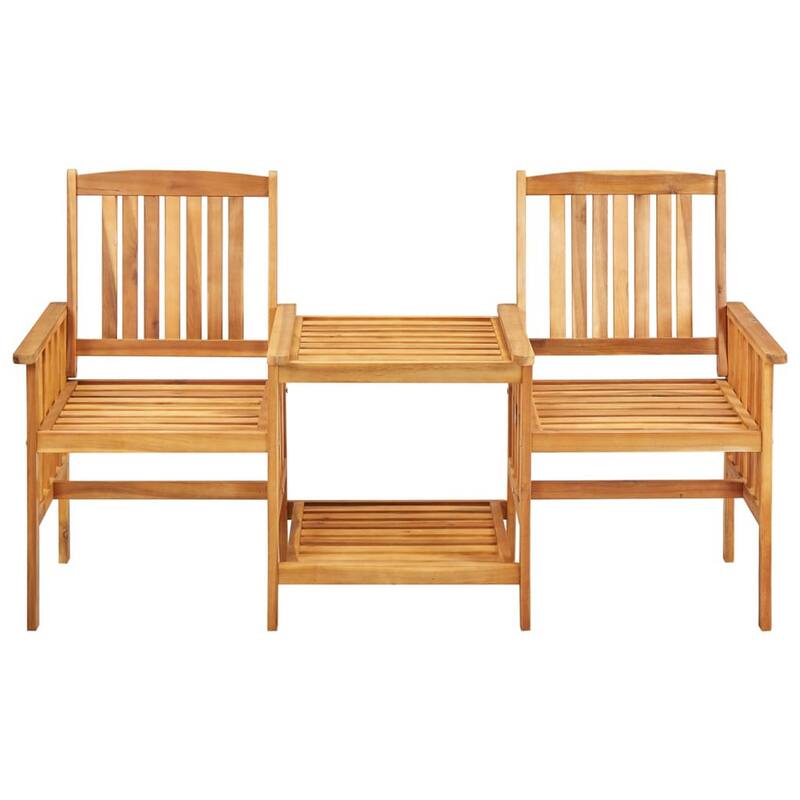 Outdoor 3pc Bistro Table and Chairs Set, Gray, Slatted Brown Wood