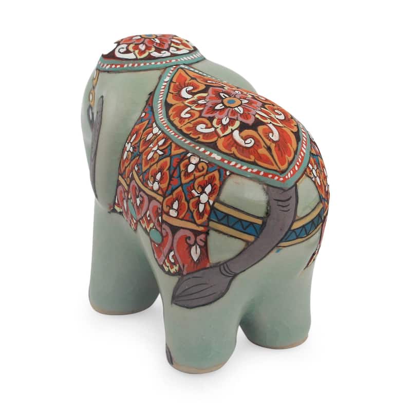 Handmade Royal Thai Elephant Celadon ceramic figurine (Thailand) - 16 x 13 x 12