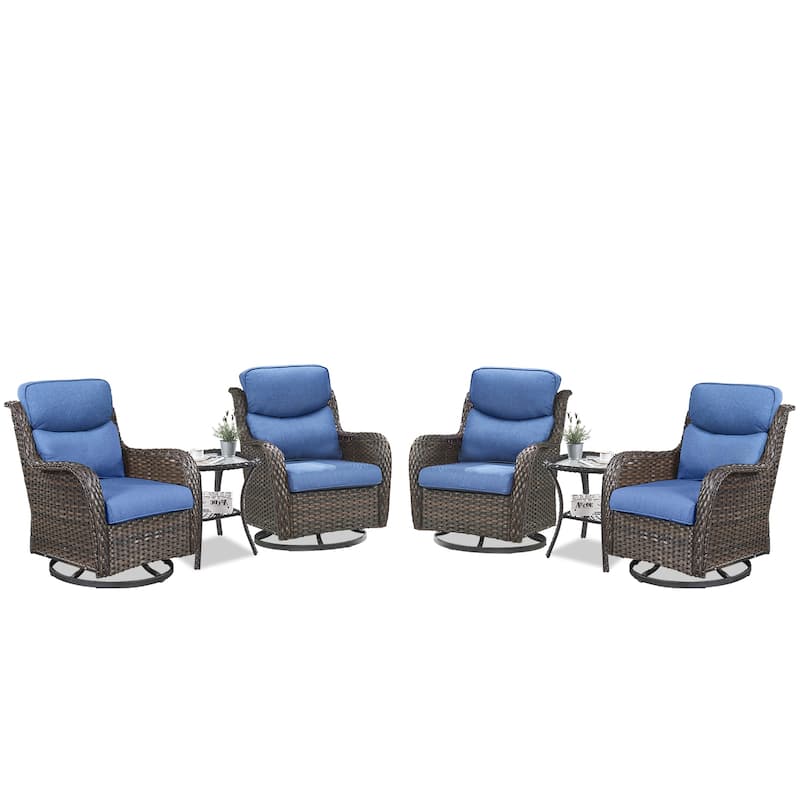 6 Pieces Outdoor Gliders Swivel Chairs with Table with 5-Inch Thick Cushions