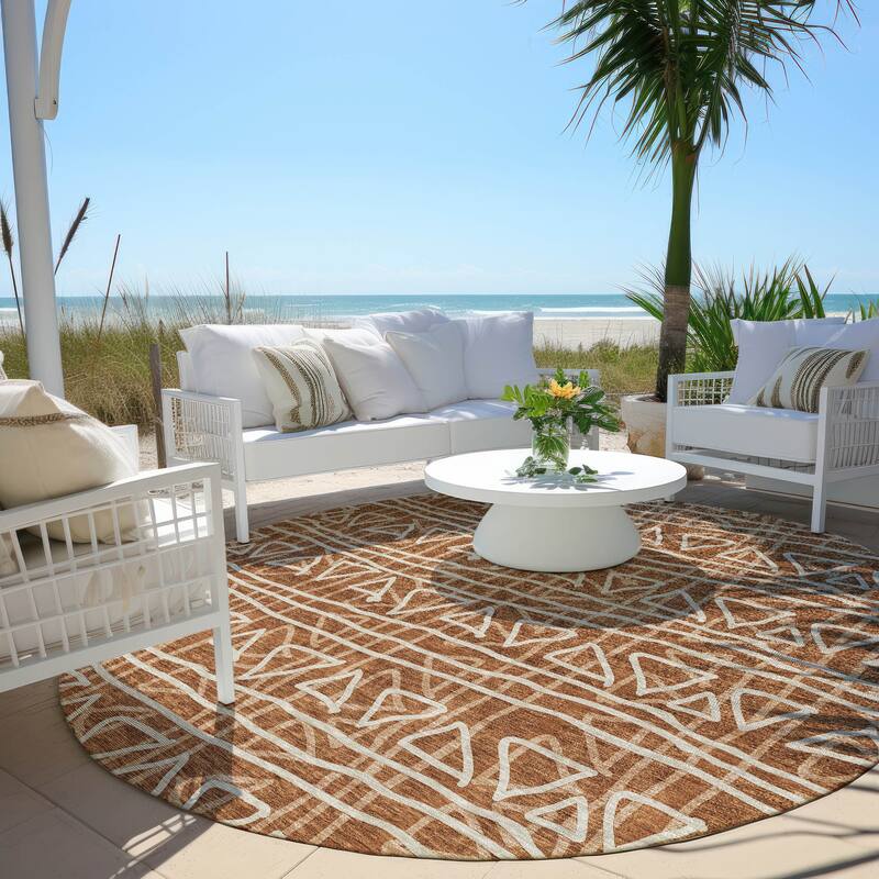 Machine Washable Indoor/ Outdoor Chantille Boho Morrocan Rug - Terracotta - 8' x 8'