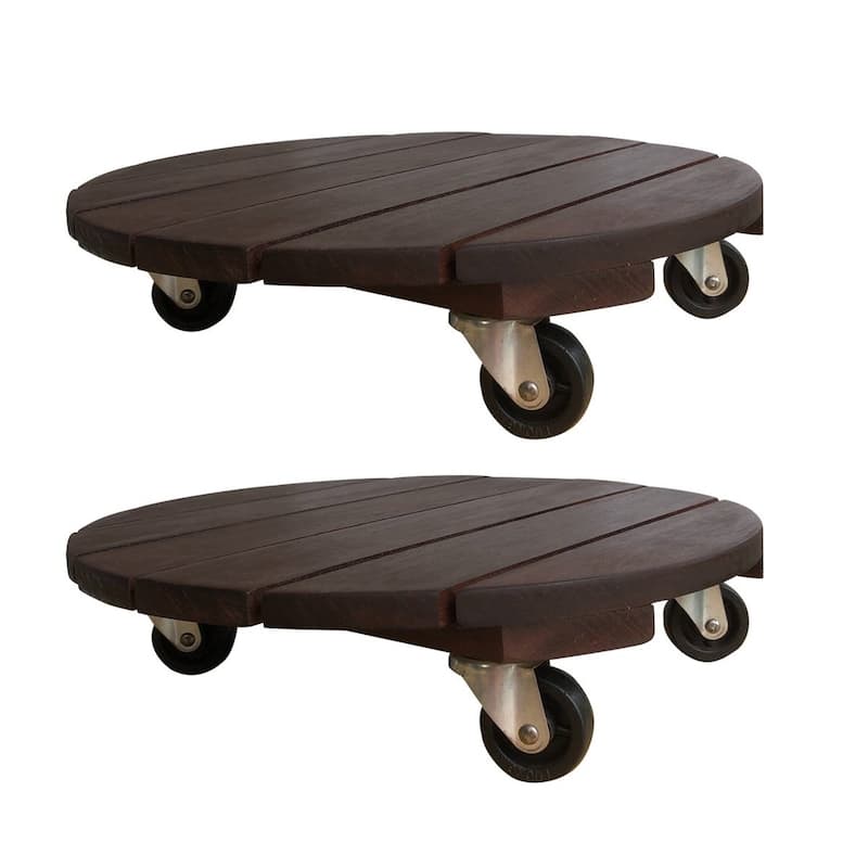 DreamPatio Acacia Plant Caddy (Pack of 2) - Round 11.8" x 3" 2pcs