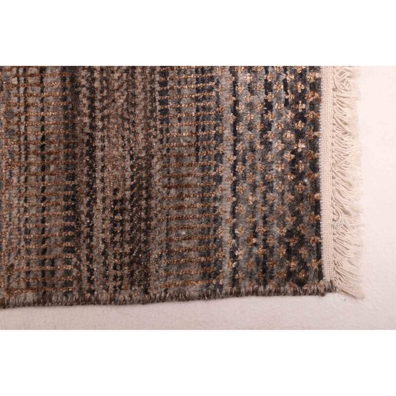 ECARPETGALLERY Hand-knotted Finest Silk Shadow Taupe Viscose, Wool Rug - 5'11 x 8'11