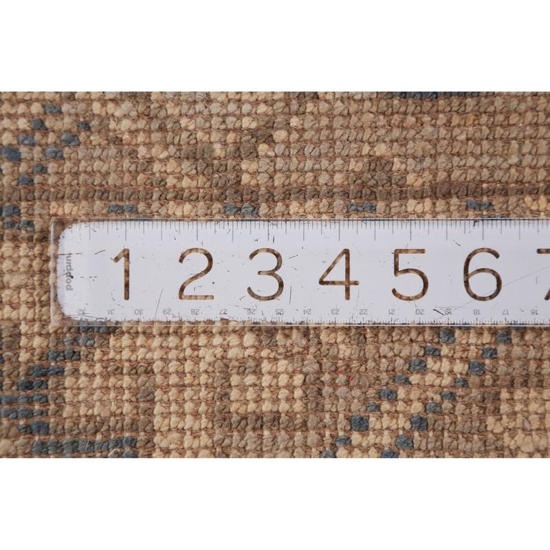 Hand Knotted Oriental 100% Wool Carpet Transitional Geometric Beige & Ivories Oushak Runner Rug - 11' 7'' X 3' 1''