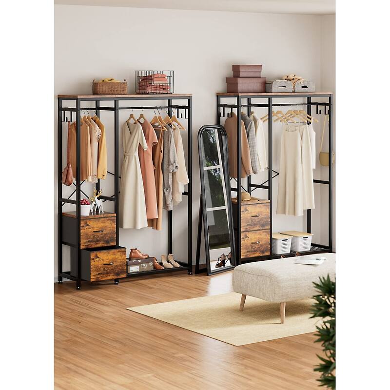 Clothes Rack, Garment Rack, Clothing Racks with Shelves, Drawers, Hooks