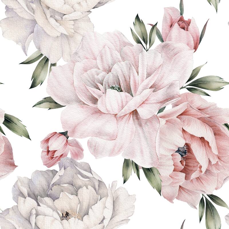 Garden Pink Peonies Removable Wallpaper - 24'' inch x 10'ft - 24'' inch x 10'ft - Pink