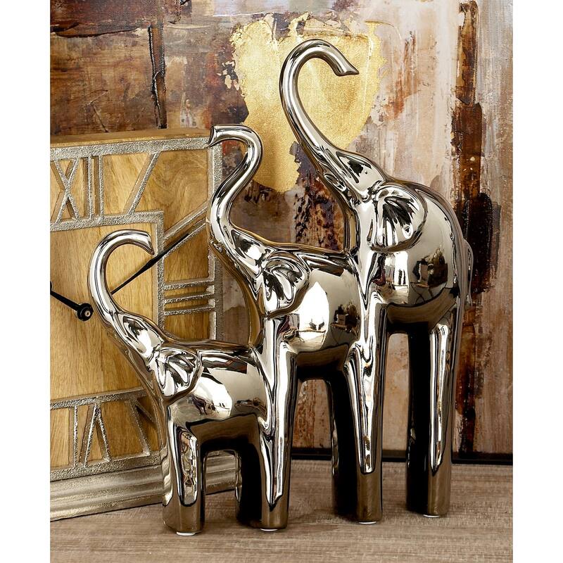 Ceramic Elephant Decorative Sculpture - Silver - Roche River Decor