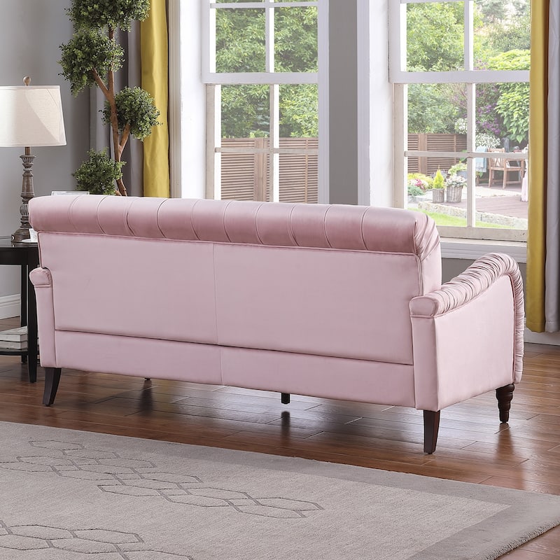 Chesterfield Plush Sofa, Buttons Tufted Reclining Loveseat Sloped Arms Accent Sofa with Wood