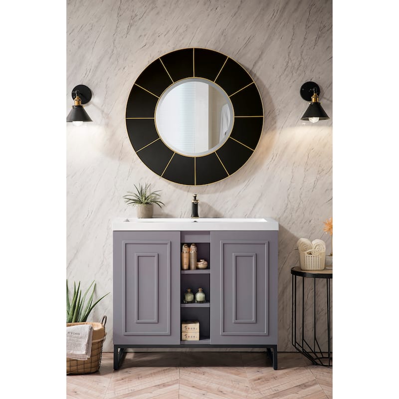 James Martin Vanities Alicante 39.5" Single Vanity Cabinet, Gray Smoke, w/ White Glossy Composite Stone Countertop