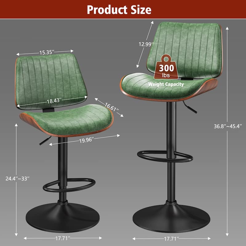 Swivel Adjustable Height Counter Stools, Bar Stools with Backs - 20" W X 18"D X 24-33" H
