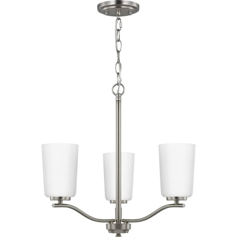 Adley Collection Three-Light Brushed Nickel Etched White Opal Glass New Traditional Semi-Flush Convertible Light
