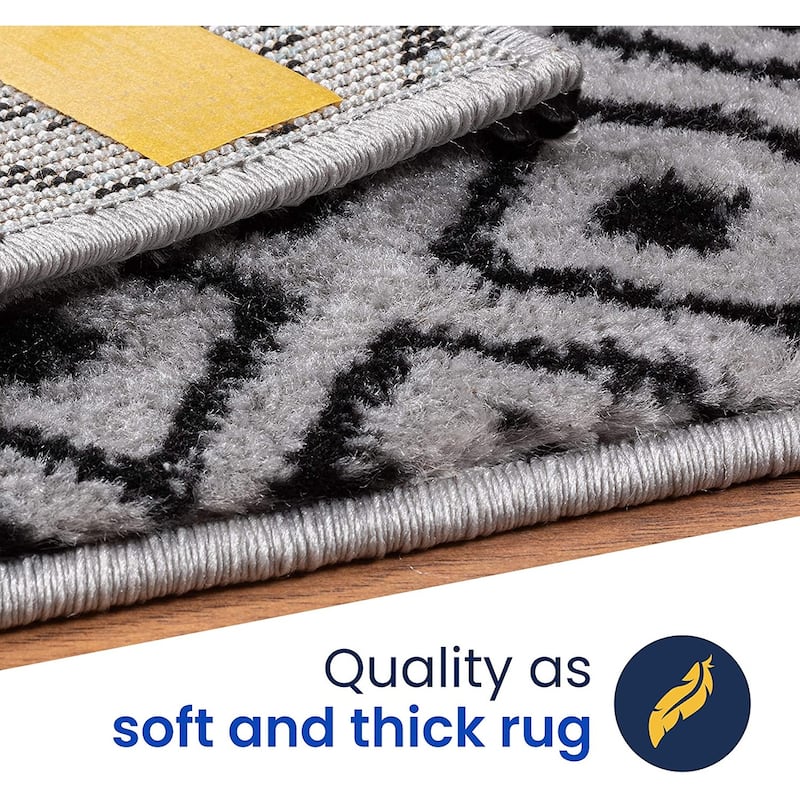 Beverly Rug Indoor Non Slip Carpet Stair Treads w/ Installed Tape 9"x 28" Trellis Dark Grey / Black