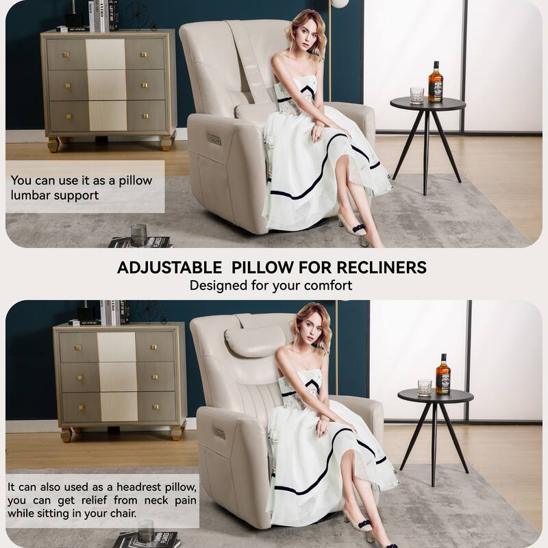 Beige Power Recliner with Swivel, Rocking Motion & Lumbar Pillow
