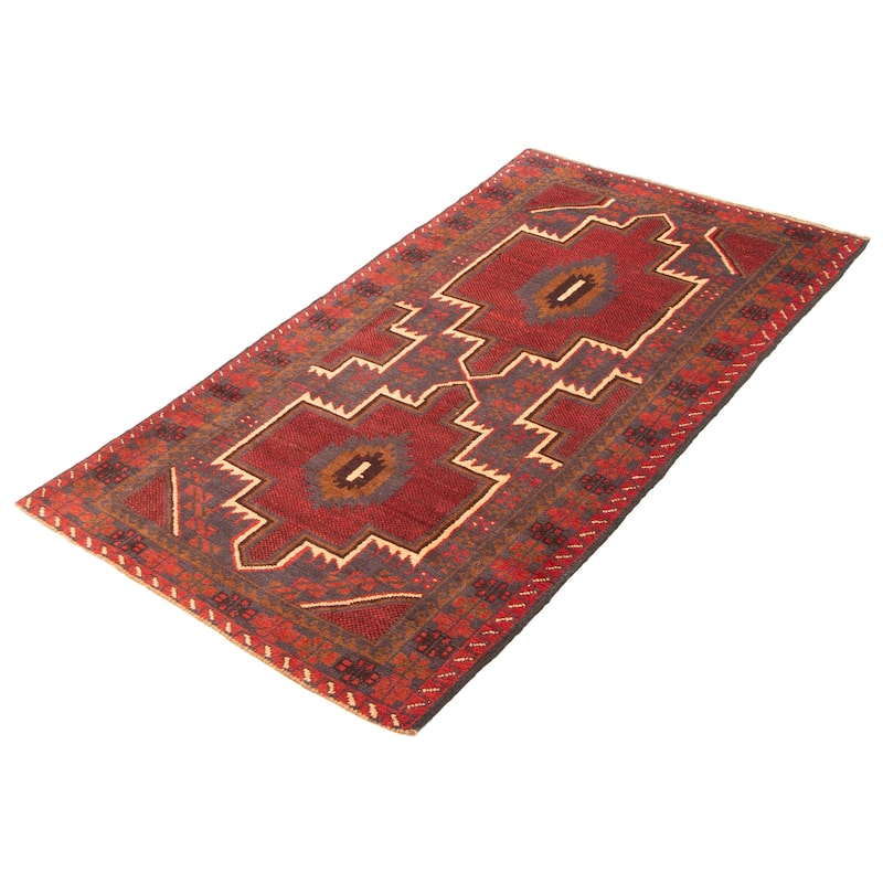 ECARPETGALLERY Hand-knotted Baluch Red Wool Rug - 3'4 x 6'8