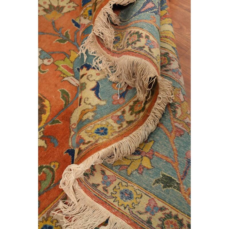 Hand Knotted Oriental 100% Wool Carpet Traditional Floral Oranges & Rust Tabriz Area Rug - 12' 8'' X 9' 3''