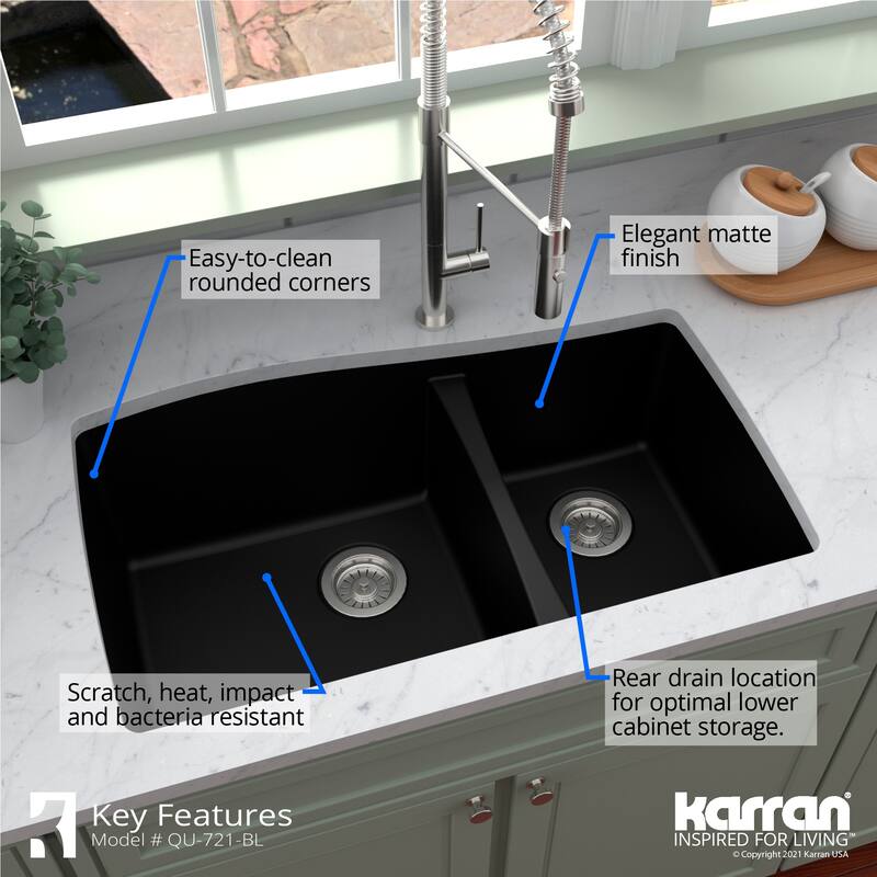 Karran Undermount Quartz 60/40 Double Bowl Kitchen Sink