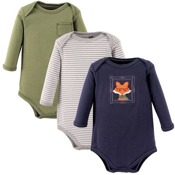 slide 1 of 1, Hudson Baby Infant Boy Cotton Long-Sleeve Bodysuits 3pk, Fox 0-3 Months - Fox 3-Pack