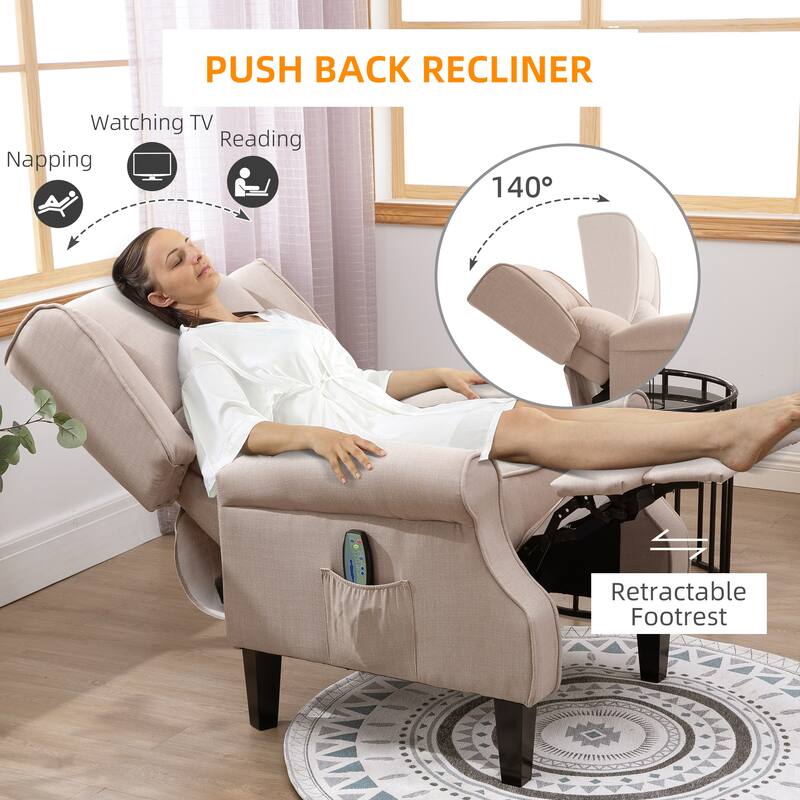 Massage Recliner Sofa with Heating, Adjustable Backrest, Wired Remote Control and Side Pocket Storage