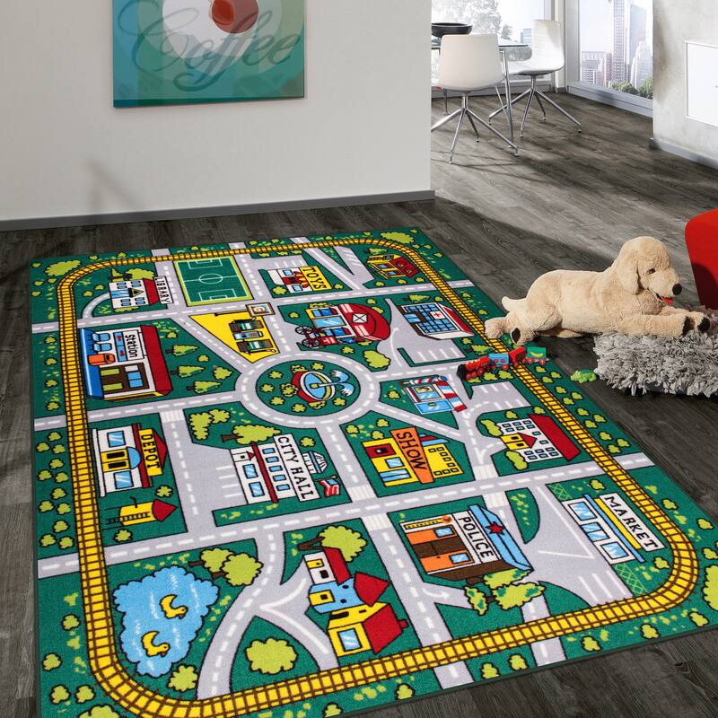 World Rug Gallery Kids Educational Learning City Life Road Non Slip Area Rug - 5' x 7'