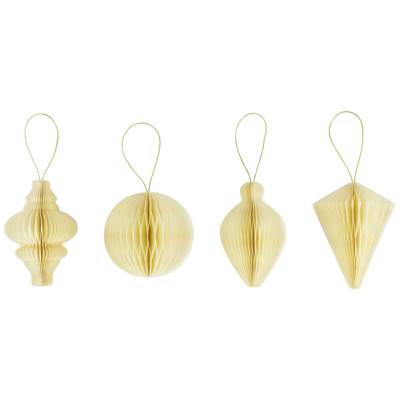 Foldable Paper Honeycomb Christmas Finial Ornaments - 4" - Cream - Set of 4