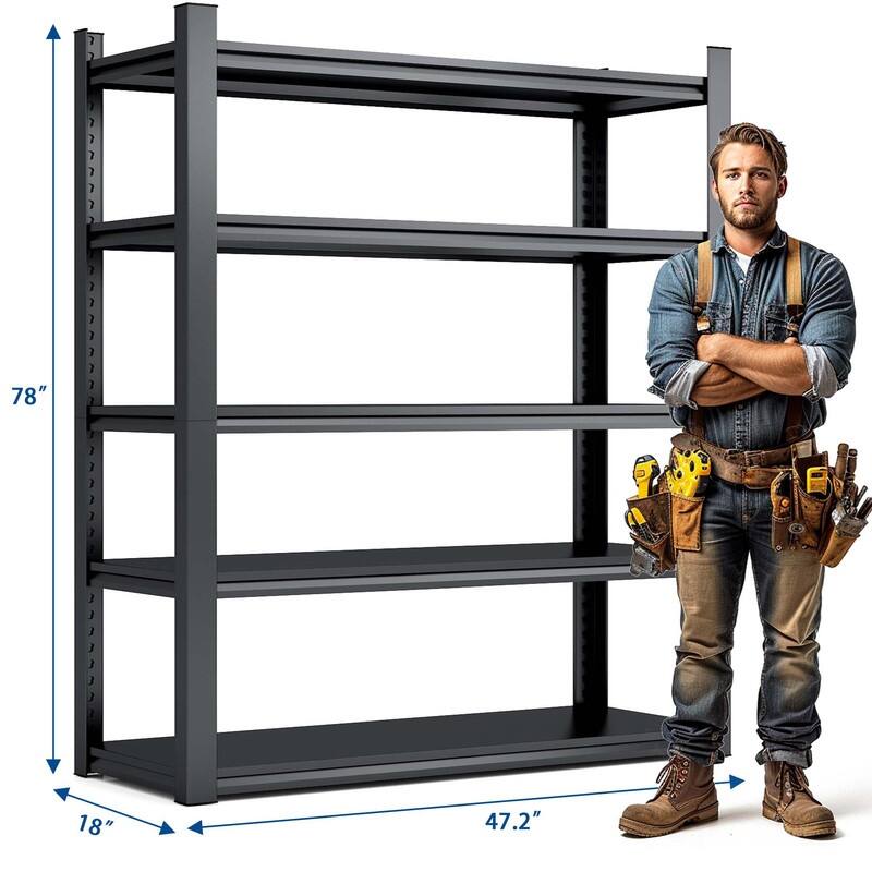 5-Tier Adjustable Heavy Duty Metal Storage Shelves, Black, 72/78"H