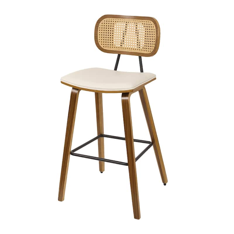 26-inch Wood Counter Height Bar Stools with Rattan Back