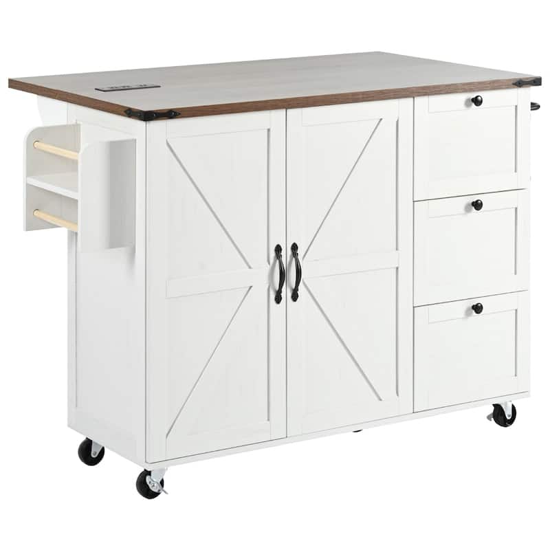 54.5"Wood Rolling Kitchen Island w/ Power Outlet,Internal Storage Rack