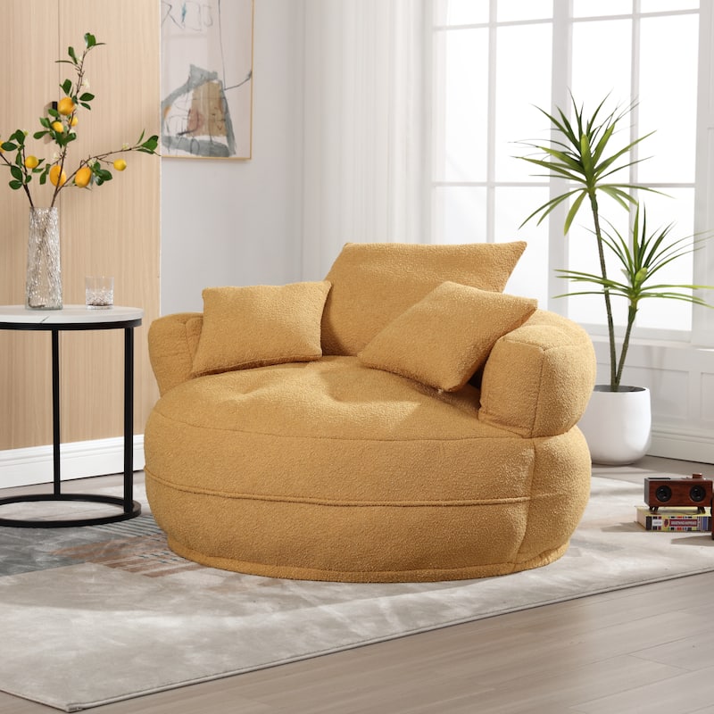 Chenille Sponge Single Sofa, Oversized Round Accent Chair Sleeper Couch Chaise Lounges for Living Room Bedroom Projection Room - Yellow