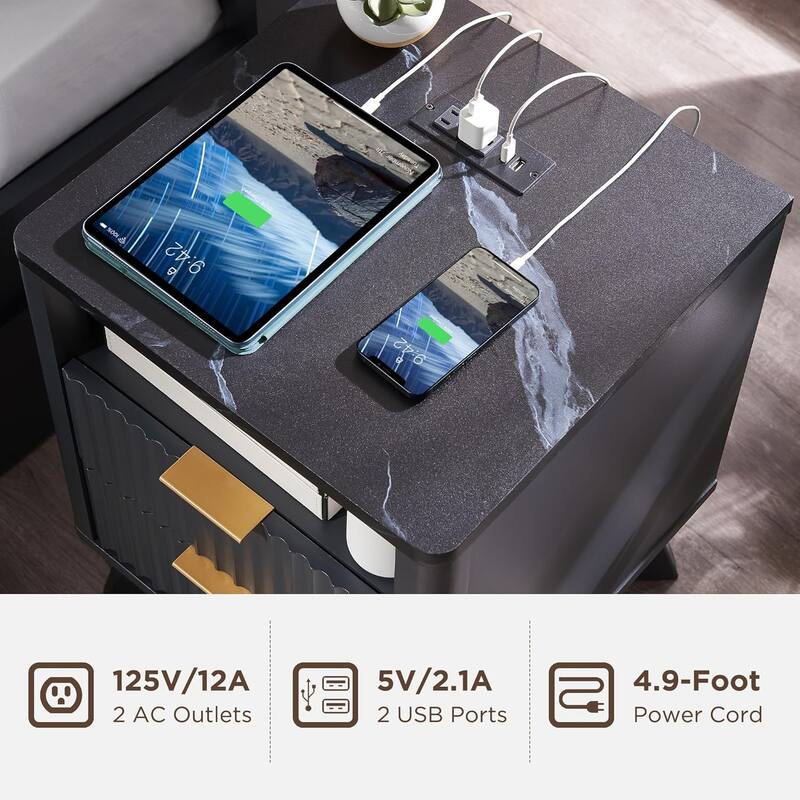 Modern Minimalist Side Table, Fluted Nighstand End Table for Bedroom