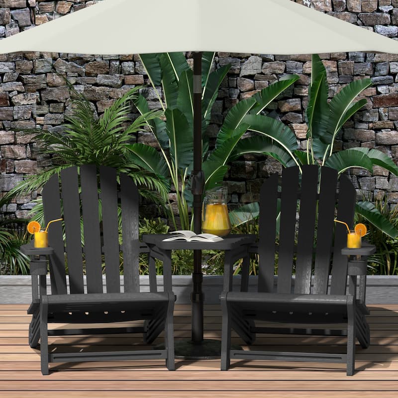 Polytrends Coastline Outdoor Poly Adirondack Chair Set with Connecting Tray & Cup Holder