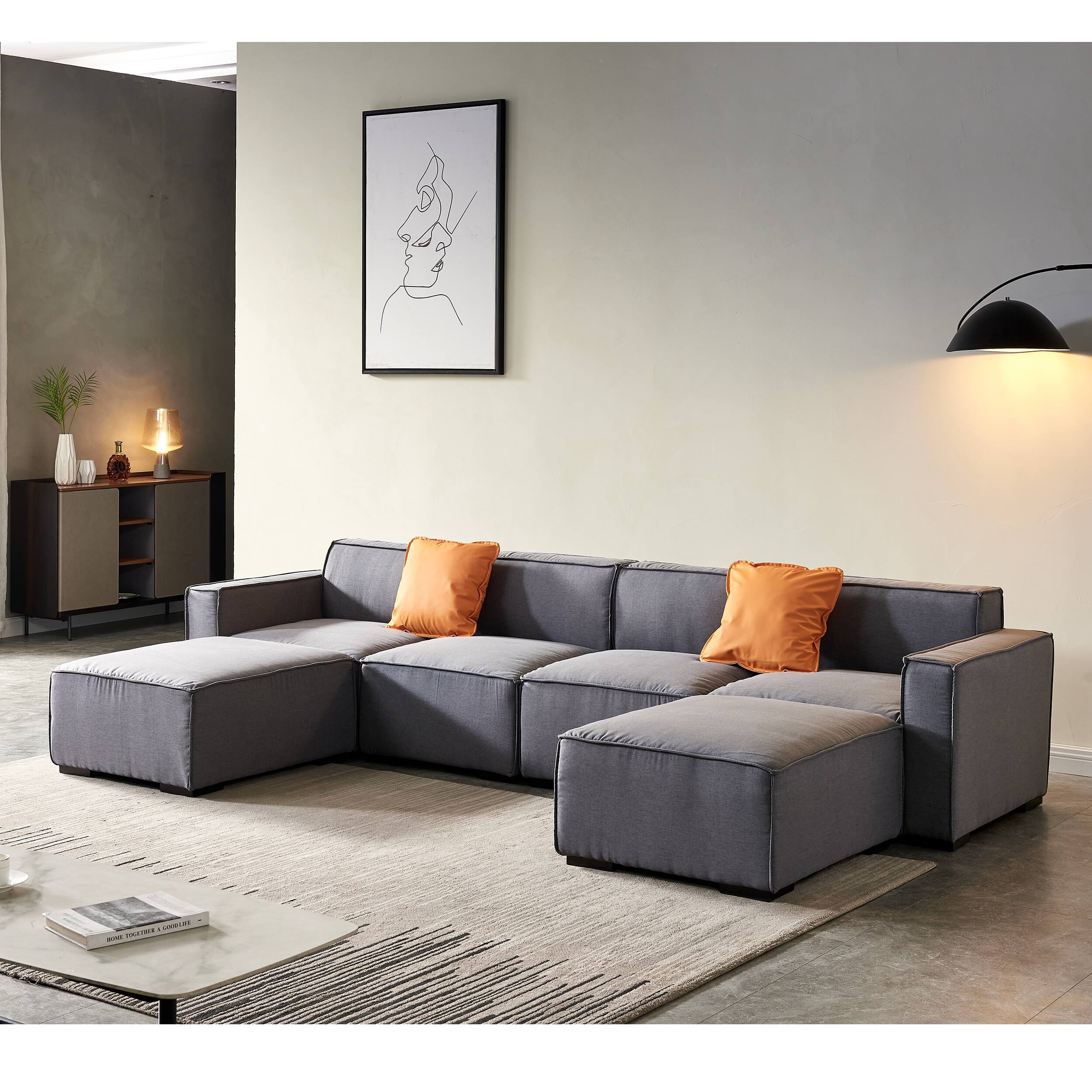 Modular UShaped Sectional Fabric Couch Sectional Sofas with Ottomans6