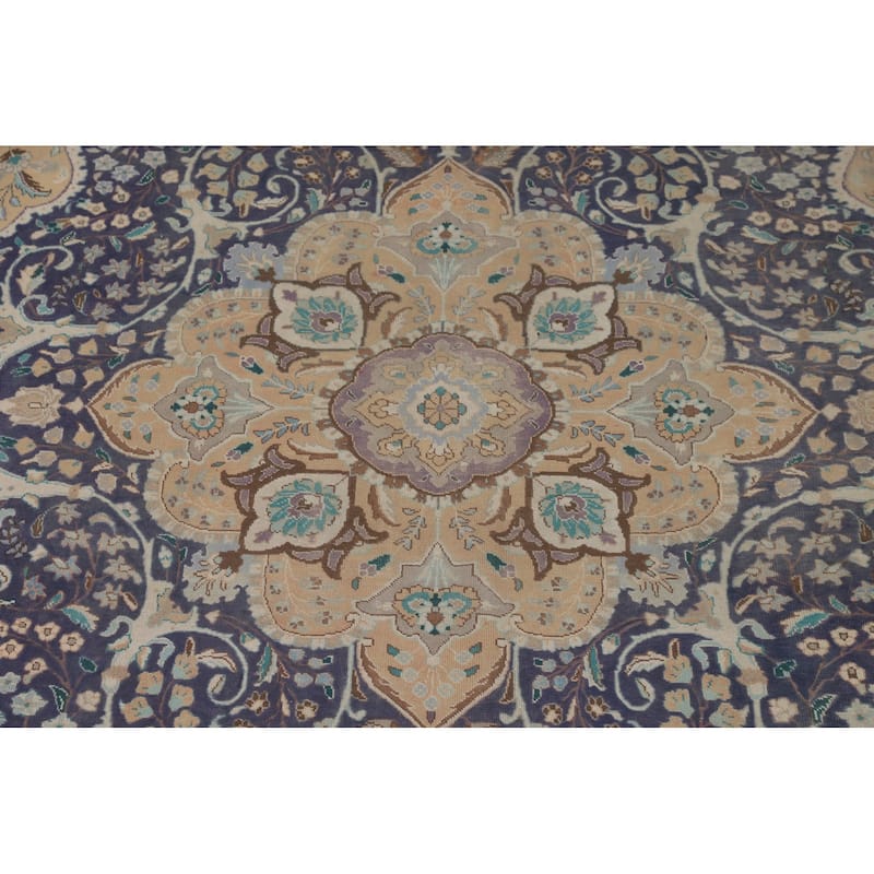 Blue Tabriz Persian Vintage Area Rug Hand-Knotted Wool Carpet - 9'11" x 13'2"