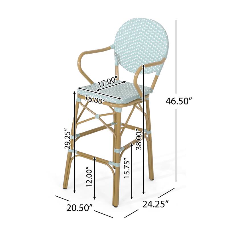 Outdoor Wicker and Aluminum Barstools, Set of 2