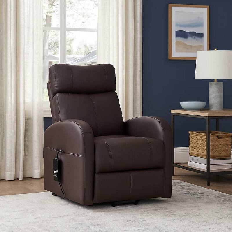 Power Lift Recliner Chair with Faux Leather and Wired Controller, Brown