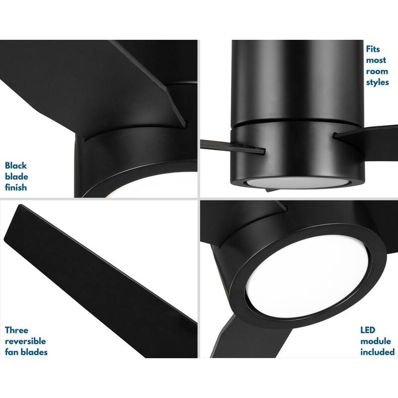 Braden 44-Inch 3-Blade Distressed Black LED Indoor Hugger Ceiling Fan - 44 in x 44 in x 9.8125 in