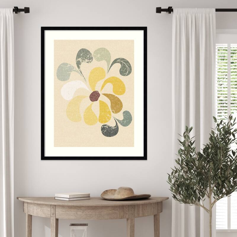 Floral Echoes of Yellow by Annick Wood Framed Wall Art Print - Svelte Noir Black