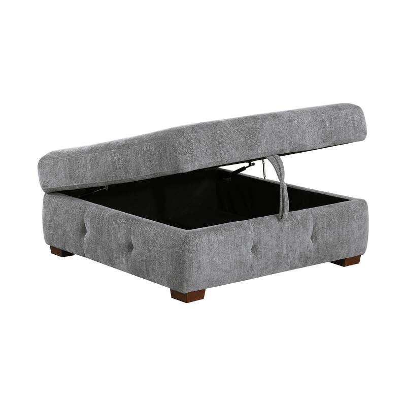 Rez Storage Ottoman, 40 Inch, Tufted Gray Chenille Cushion