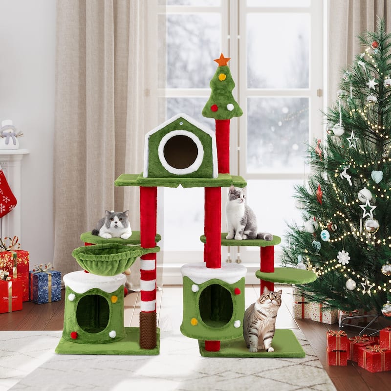 58 Inch Tall Cat Tree Tower Multi-level Pet Climbing and Jumping Tower Furniture with Condos - 45.5" x 16" x 58" - Multi