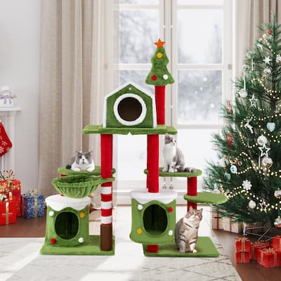 58 Inch Tall Cat Tree Tower Multi-level Pet Climbing and Jumping Tower Furniture with Condos - 45.5" x 16" x 58"