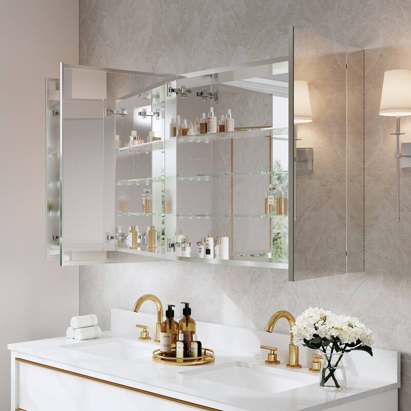 Recessed or Surface Wall Mount Bathroom Medicine Cabinet With Adjustable Glass Shelves
