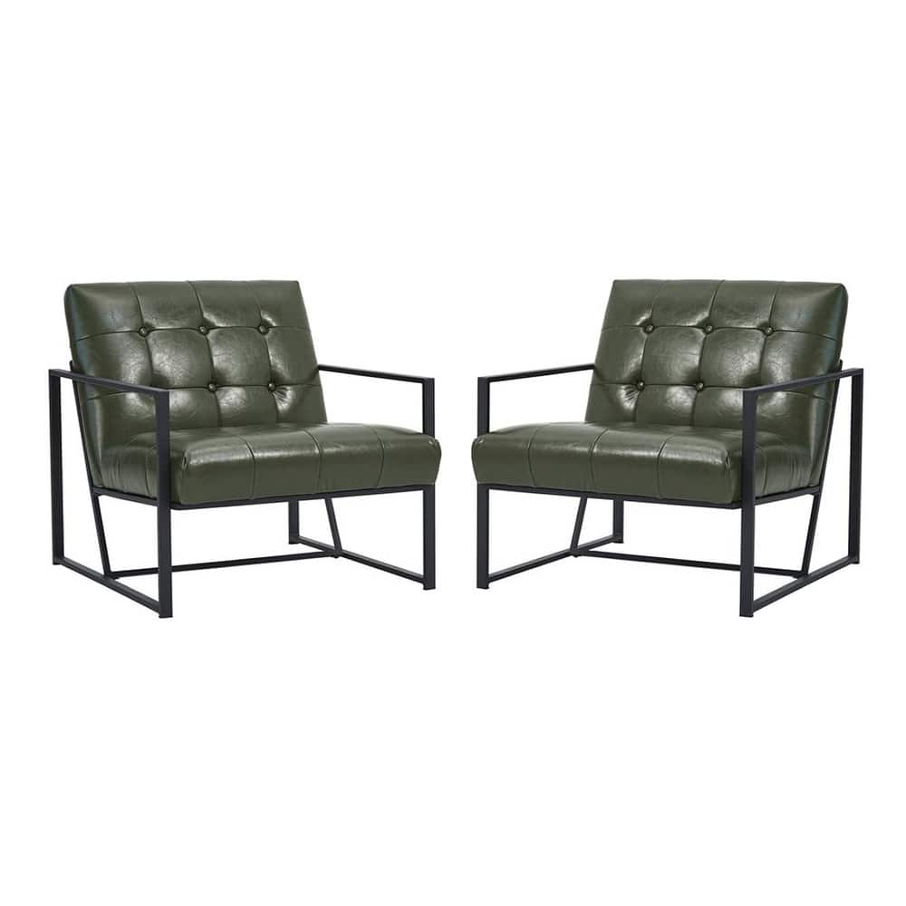 Glitzhome Set of 2 29.25"W Mid-Century PU Leather Tufted Accent Chairs