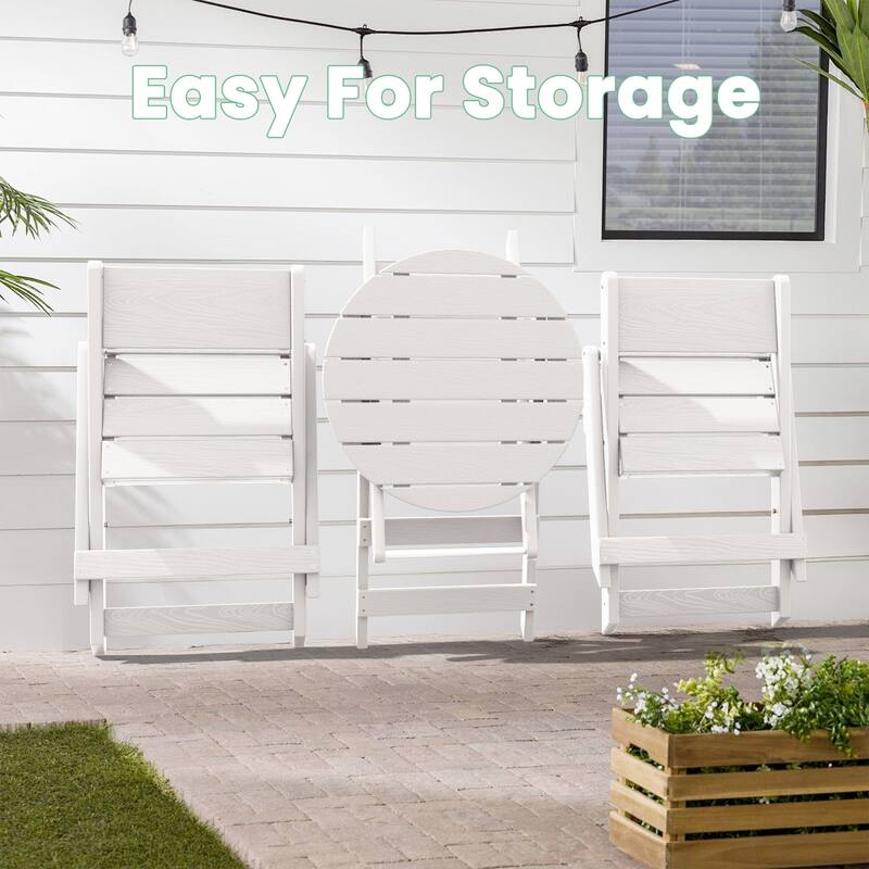 3-Piece Outdoor HDPE Bistro Set, Waterproof, Weather-Resistant & Foldable