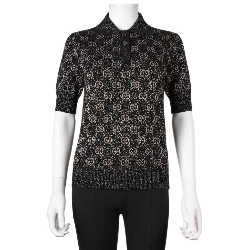 Gucci GG Lamé Jacquard Knit Polo Shirt