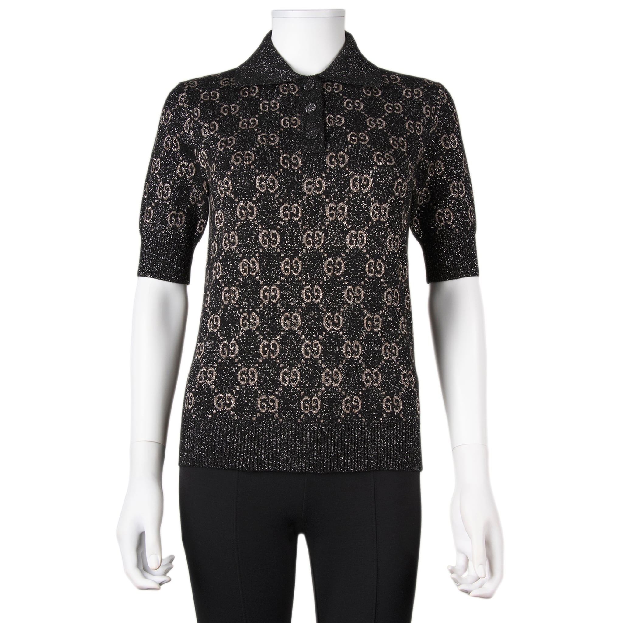 Gucci GG Lamé Jacquard Knit Polo Shirt - Overstock - 44041707
