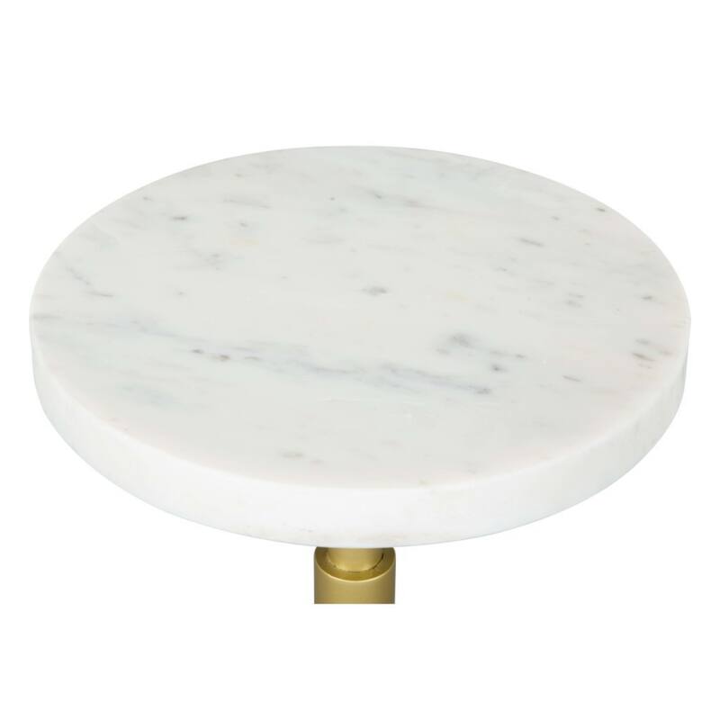 Sleek 22” Round Pedestal Side Table with White Marble Top and Gold Iron Base for Small Spaces - 22”H x 11”W x 11”L