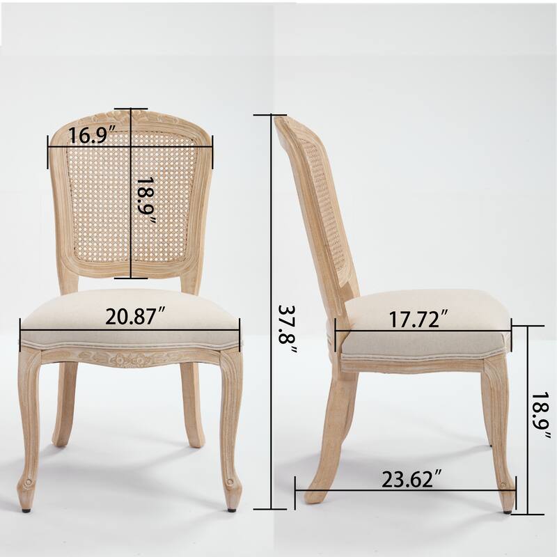 Dining Chairs Set of 2,Upholstered Chairs with Nature Rattan Fan-shaped Back,Wire Drawing And Carving Techniques,Disassemblable
